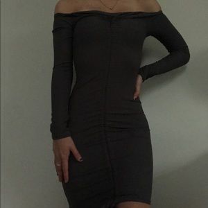 dark grey ribbed bodycon dress prettylittlething